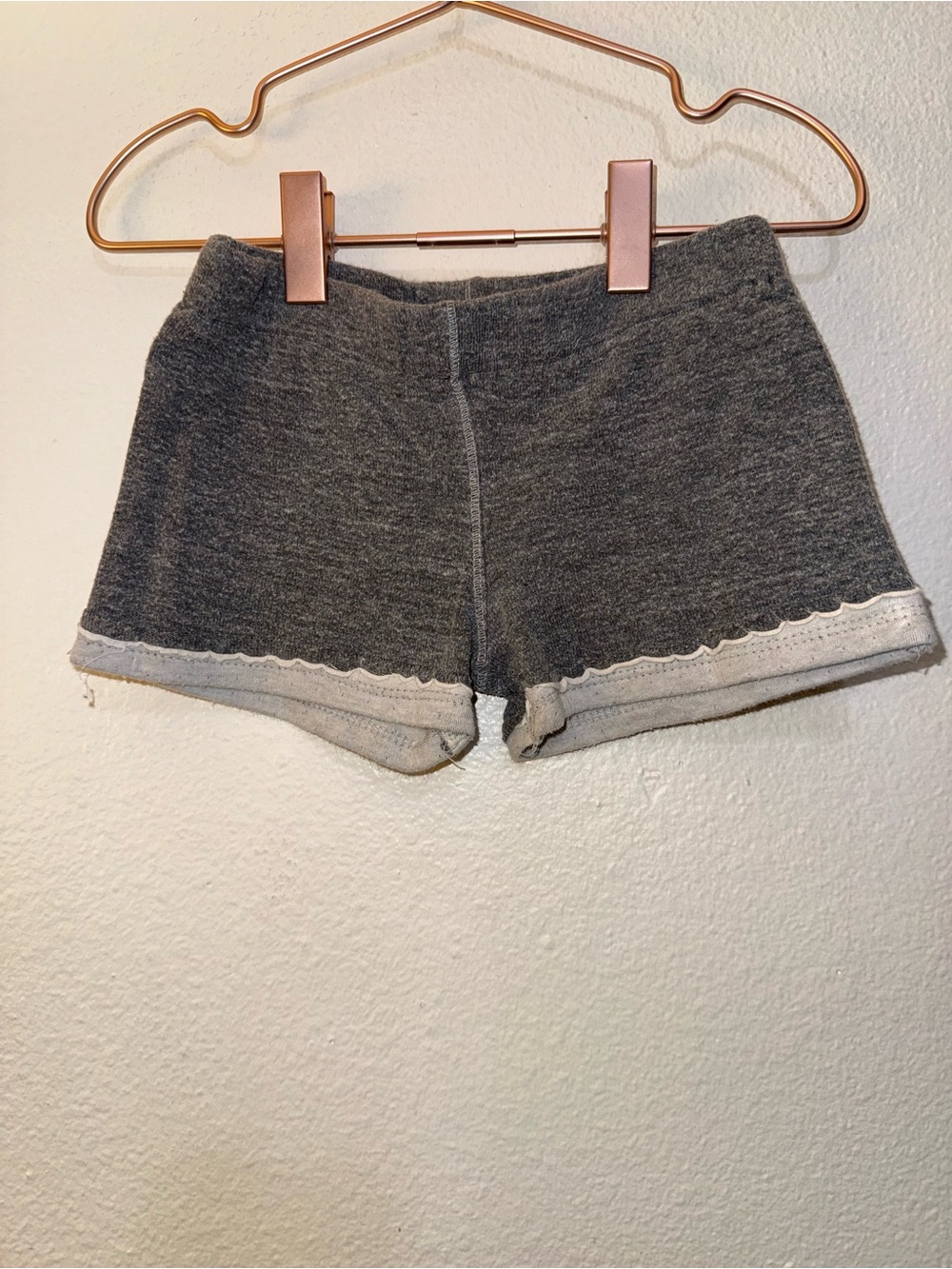 Kids Grey Knit Lounge Shorts with Scalloped Trim